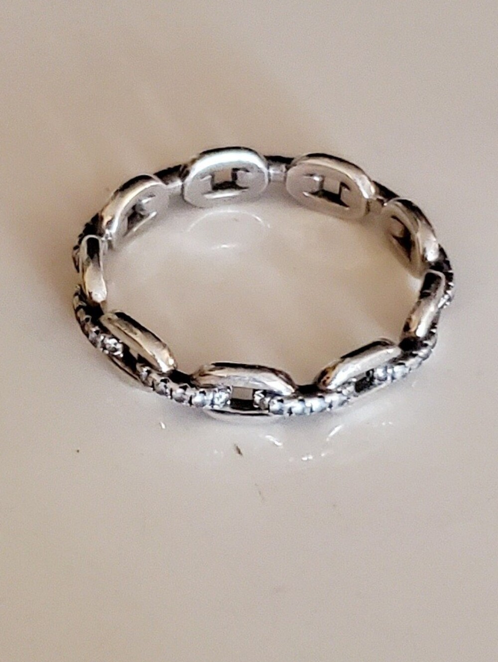 White Diamonds Set In .925 St. Silver Chainlink Ring By Jeulia